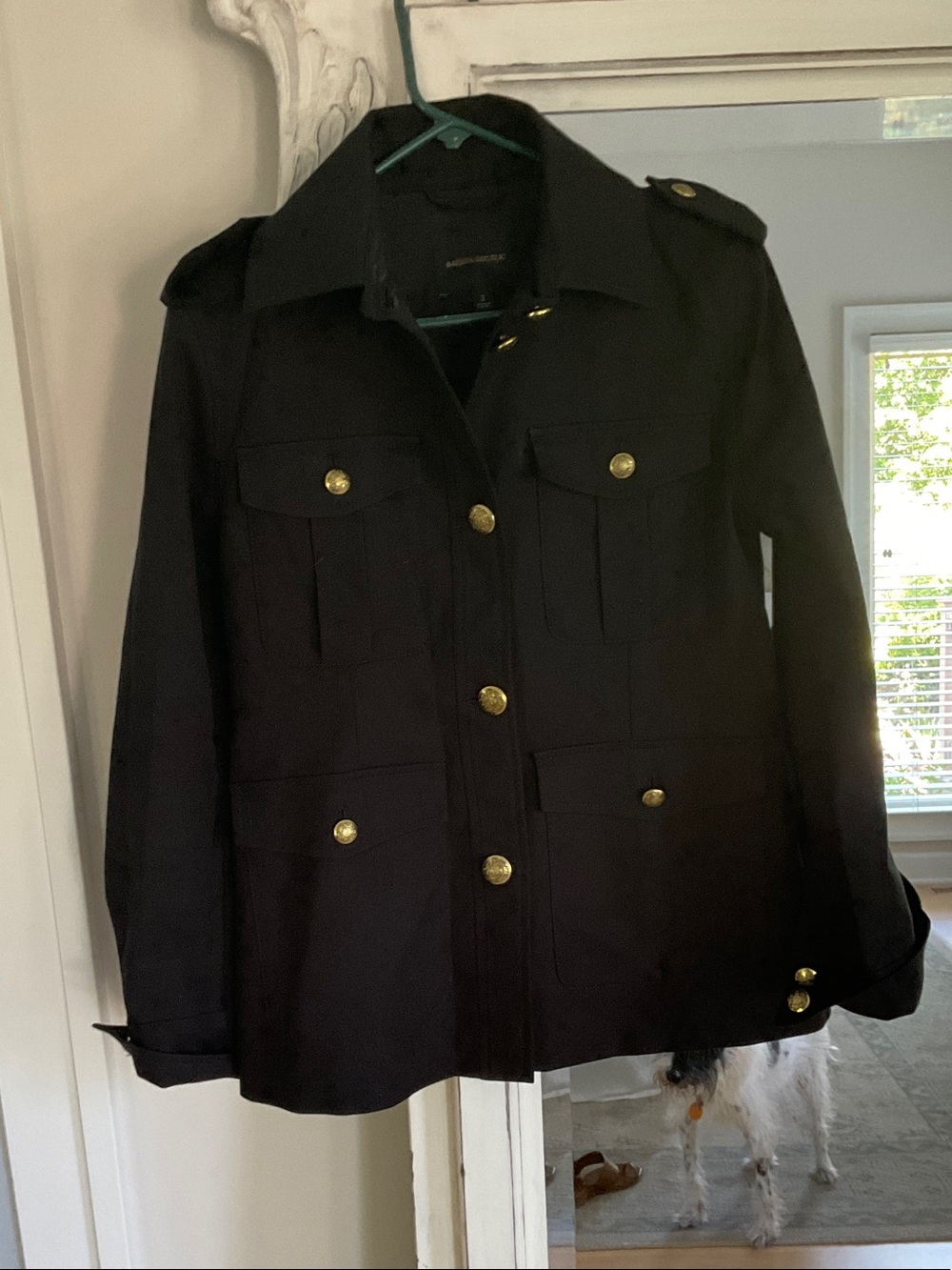 Banana Republic Black Military-Inspired Coat with Gold Buttons